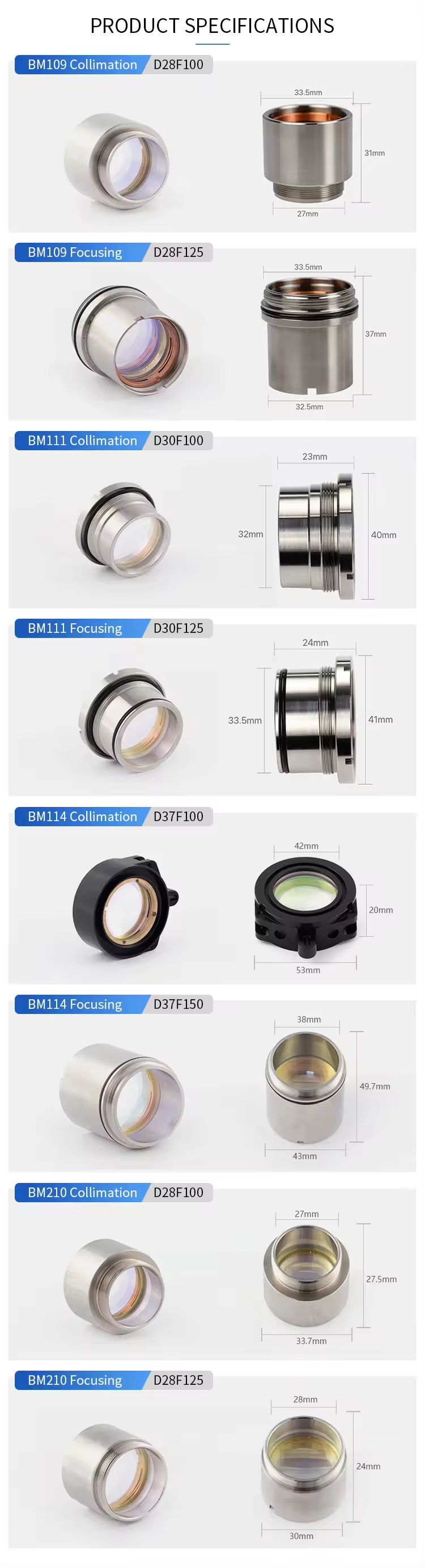 ZP BM110 collimation laser lens assembly focusing lens 30-125 holder 